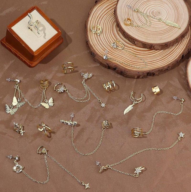 Jstyle Ear Cuff Earrings for Women Cuff Chain Earring Clip On Helix Cartilage Wrap Cuff Earring Non Pierced Adjustable - Image 3